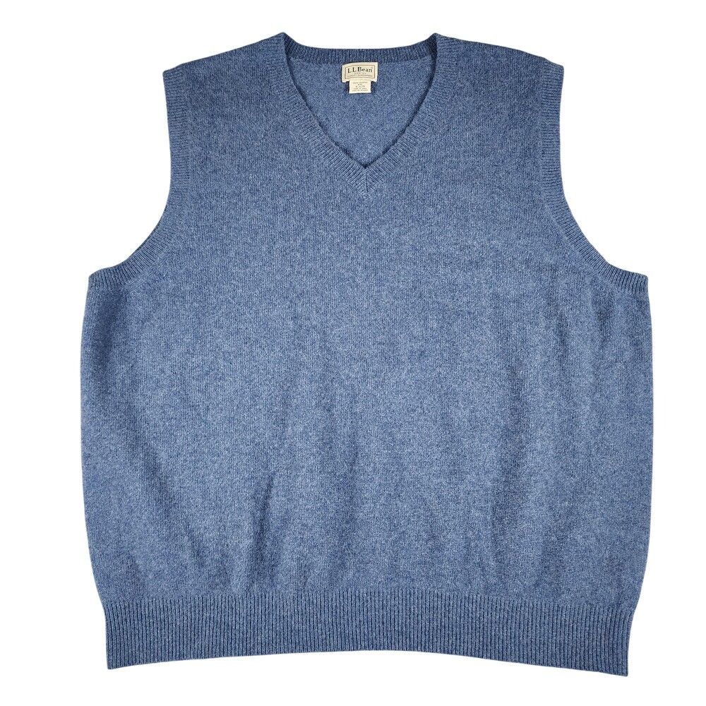 L.L.Bean Sweater Vest Mens 2XL Blue 100% Cashmere V Neck Pullover Knit